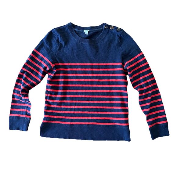 J.Crew Women's Size Small Blue Red Striped Sweater Crew Neck Long Sleeve - Picture 1 of 7